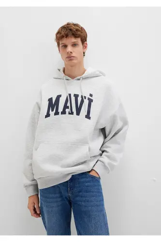 Logo Baskılı Kapüşonlu Gri Sweatshirt 067149-80196 - Gri-80196 - Mavi (1)