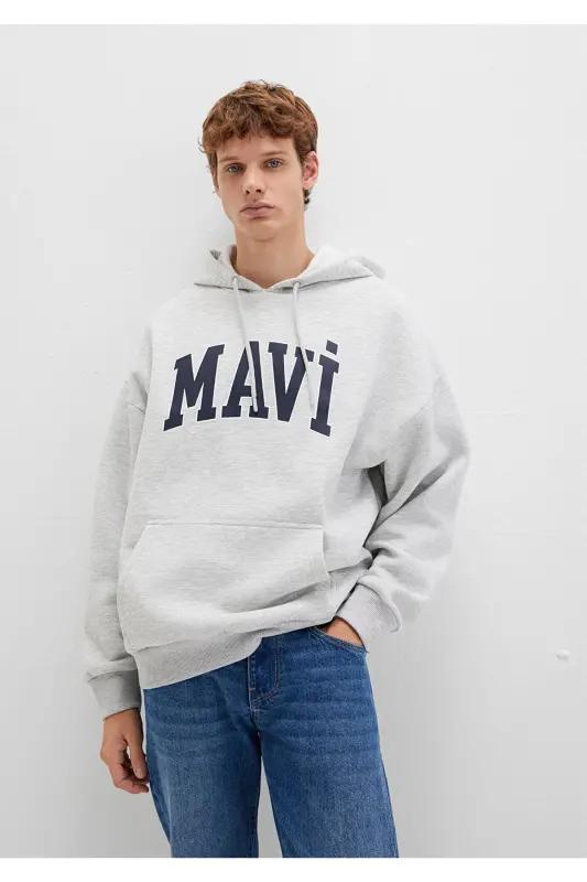 Logo Baskılı Kapüşonlu Gri Sweatshirt 067149-80196 - Gri-80196 - 2
