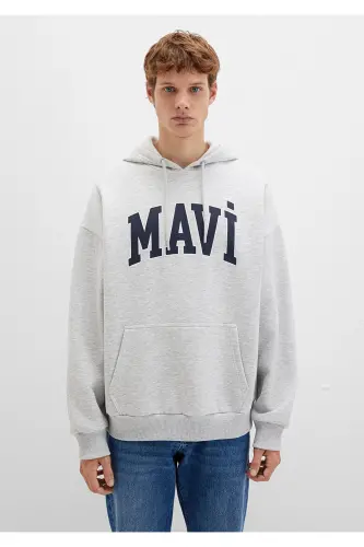 Logo Baskılı Kapüşonlu Gri Sweatshirt 067149-80196 - Gri-80196 - 3