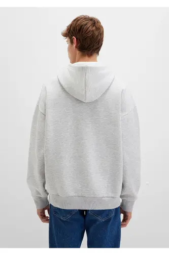 Logo Baskılı Kapüşonlu Gri Sweatshirt 067149-80196 - Gri-80196 - 4