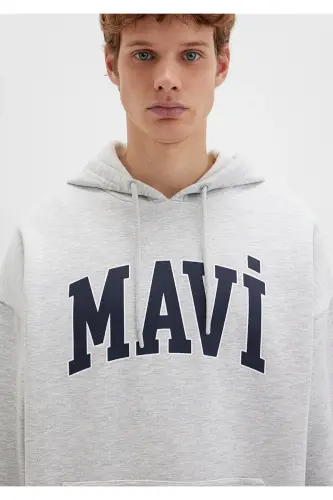 Logo Baskılı Kapüşonlu Gri Sweatshirt 067149-80196 - Gri-80196 - 5