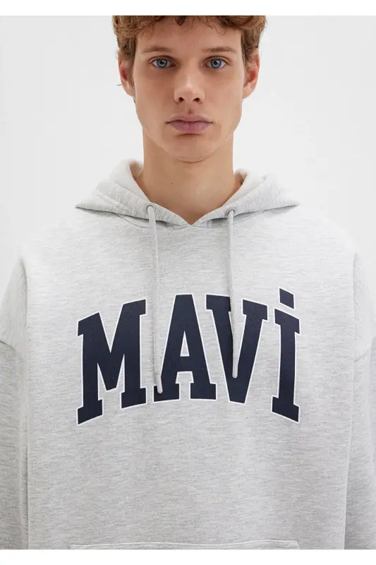 Logo Baskılı Kapüşonlu Gri Sweatshirt 067149-80196 - Gri-80196 - 5