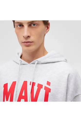 Logo Baskılı Kapüşonlu Gri Sweatshirt 067149-80889 - GRİ - MAVI (1)