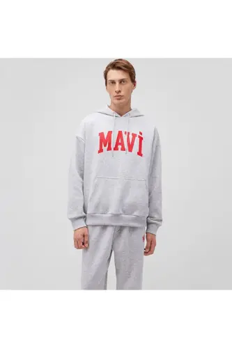 Logo Baskılı Kapüşonlu Gri Sweatshirt 067149-80889 - GRİ - 3