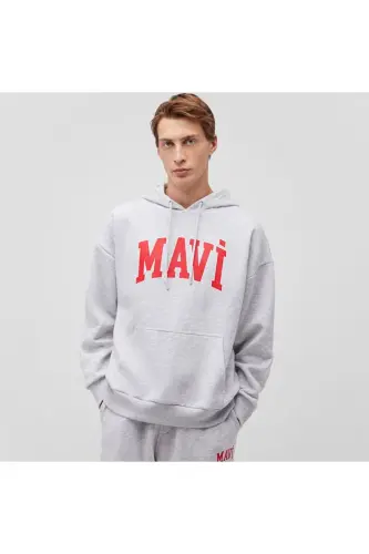 Logo Baskılı Kapüşonlu Gri Sweatshirt 067149-80889 - GRİ - 4