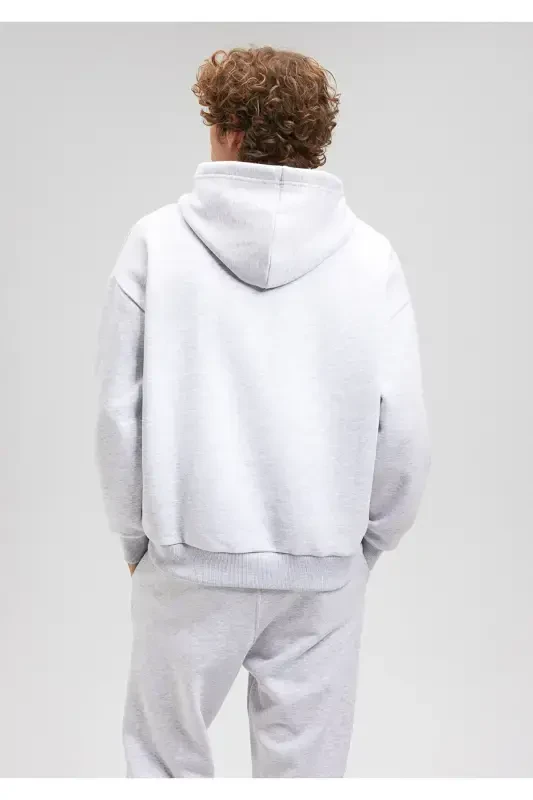 Logo Baskılı Kapüşonlu Gri Sweatshirt 067149-82498-Gri - MAVI