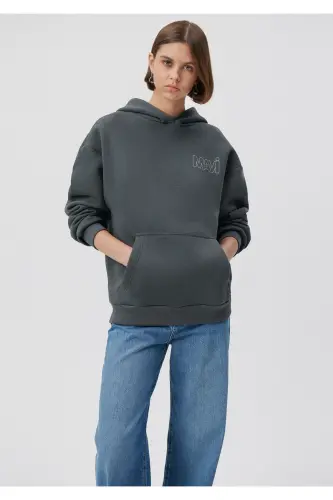 Logo Baskılı Kapüşonlu Gri Sweatshirt 1611604-70088-Gri - 1