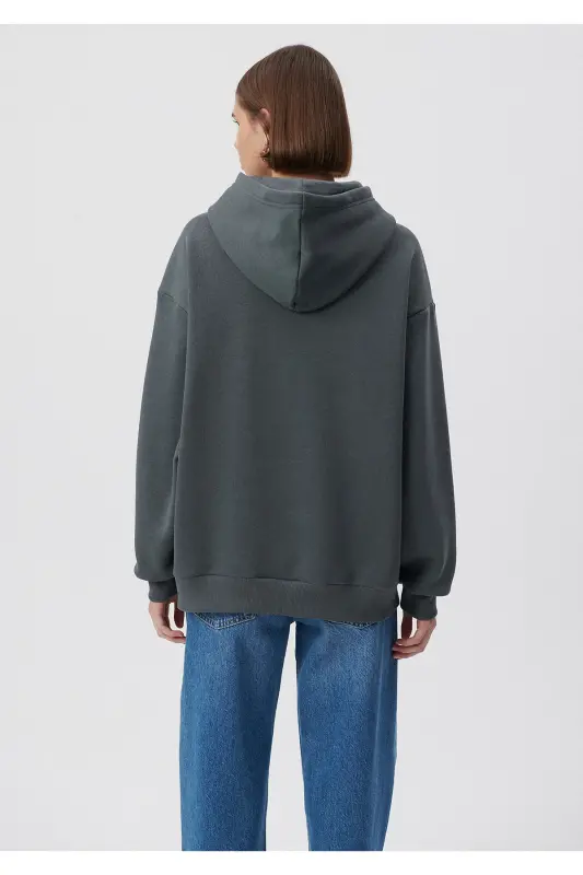 Logo Baskılı Kapüşonlu Gri Sweatshirt 1611604-70088-Gri - 3