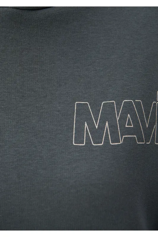 Logo Baskılı Kapüşonlu Gri Sweatshirt 1611604-70088-Gri - 5