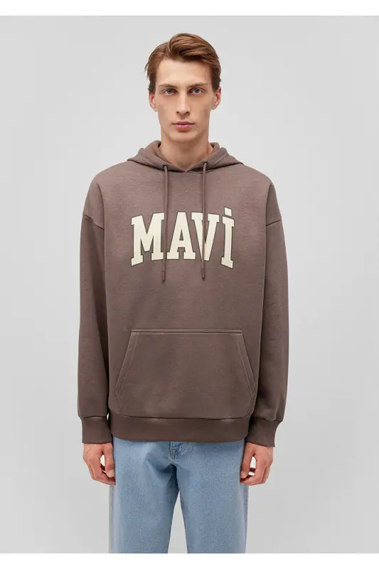 Logo Baskılı Kapüşonlu Kahverengi Sweatshirt 067149-87875 - Kahverengi-87875 - 3