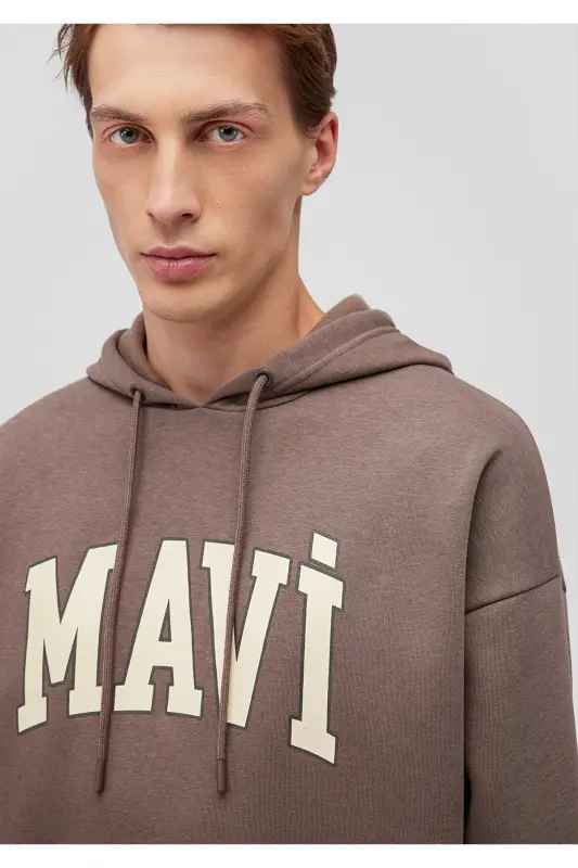 Logo Baskılı Kapüşonlu Kahverengi Sweatshirt 067149-87875 - Kahverengi-87875 - 5