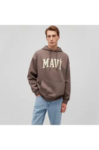 Logo Baskılı Kapüşonlu Kahverengi Sweatshirt 067149-88062 - KAHVERENGİ - MAVI (1)