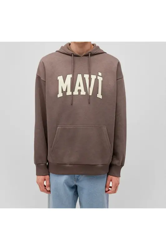 Logo Baskılı Kapüşonlu Kahverengi Sweatshirt 067149-88062 - KAHVERENGİ - 3