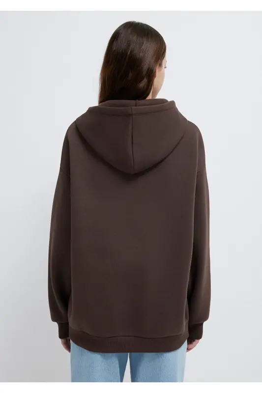Logo Baskılı Kapüşonlu Kahverengi Sweatshirt 1600361-70222 - Kahverengi-70222 - 5