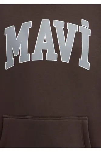 Logo Baskılı Kapüşonlu Kahverengi Sweatshirt 1600361-70222 - Kahverengi-70222 - 7