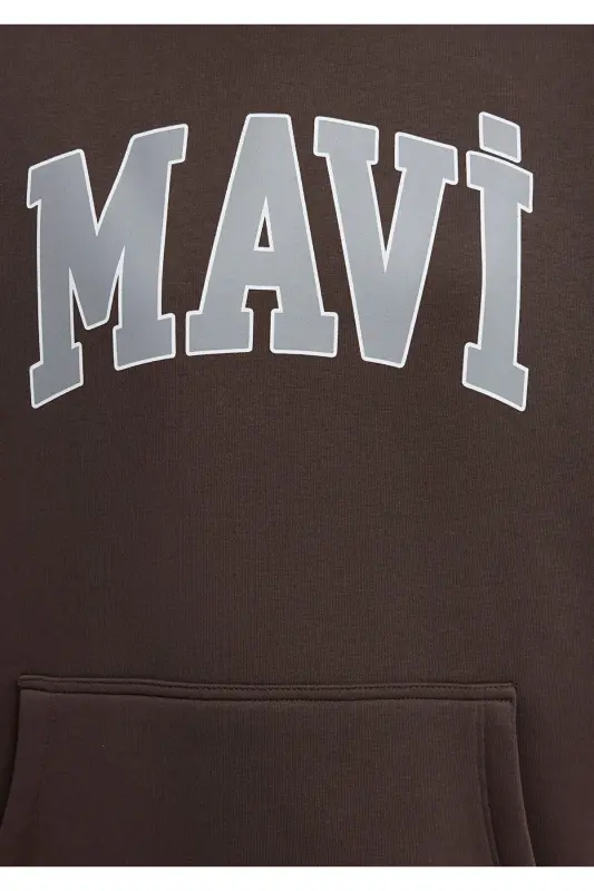 Logo Baskılı Kapüşonlu Kahverengi Sweatshirt 1600361-70222 - Kahverengi-70222 - 7