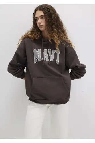 Logo Baskılı Kapüşonlu Kahverengi Sweatshirt 1600361-70222 - Kahverengi 