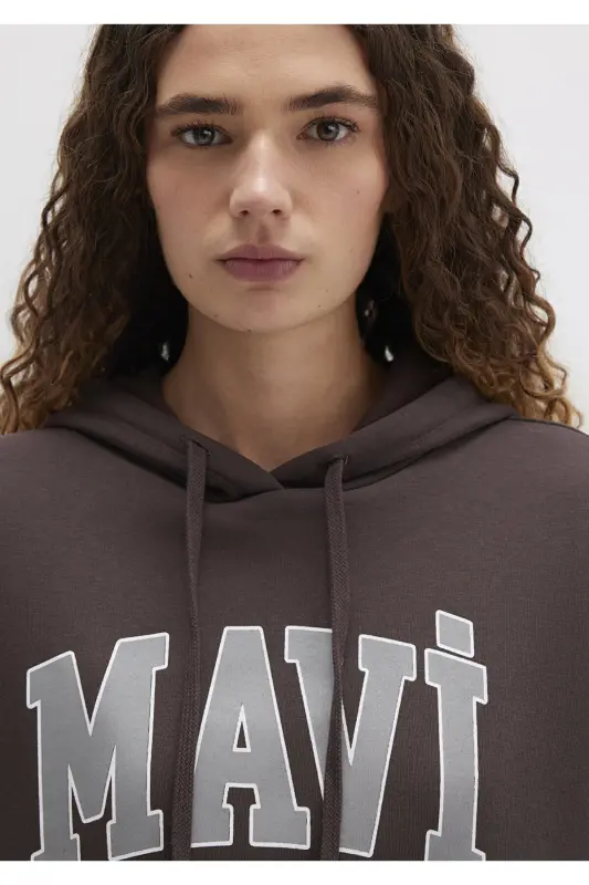 Logo Baskılı Kapüşonlu Kahverengi Sweatshirt 1600361-70222 - Kahverengi - 5