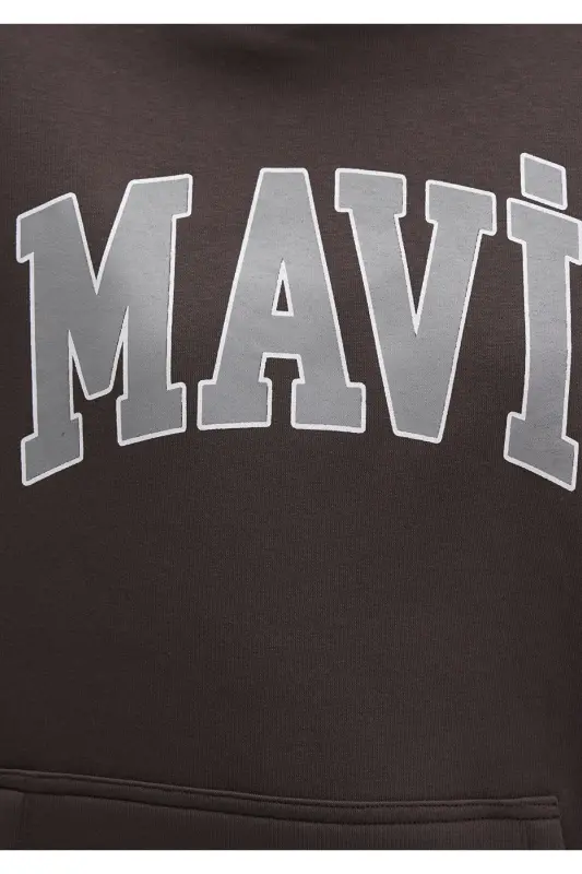 Logo Baskılı Kapüşonlu Kahverengi Sweatshirt 1600361-70222 - Kahverengi - 6