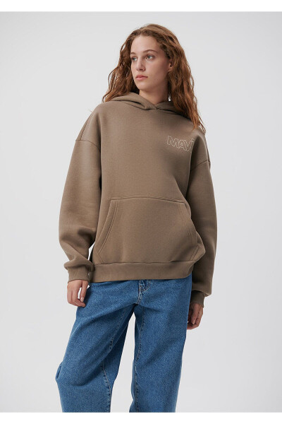 Logo Baskılı Kapüşonlu Kahverengi Sweatshirt 1611604-70380-Kahverengi 
