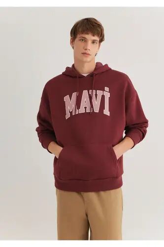 Logo Baskılı Kapüşonlu Kırmızı Sweatshirt 067149-70396 - Kırmızı-70396 - MAVI (1)