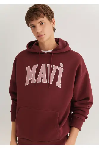 Logo Baskılı Kapüşonlu Kırmızı Sweatshirt 067149-70396 - Kırmızı-70396 - 1