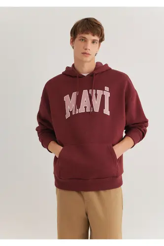 Logo Baskılı Kapüşonlu Kırmızı Sweatshirt 067149-70396 - Kırmızı-70396 - MAVI (1)