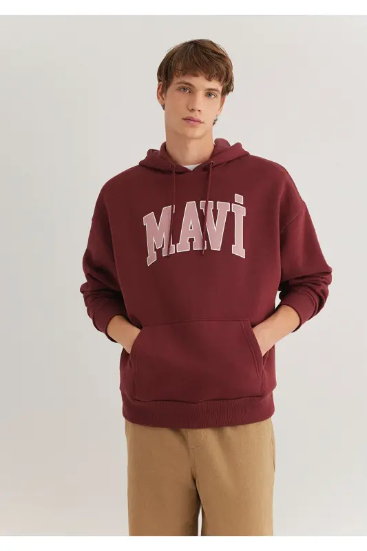 Logo Baskılı Kapüşonlu Kırmızı Sweatshirt 067149-70396 - Kırmızı-70396 - 2