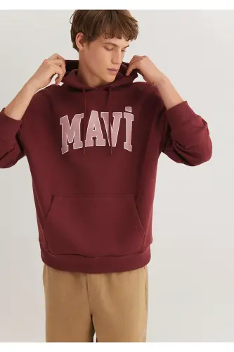 Logo Baskılı Kapüşonlu Kırmızı Sweatshirt 067149-70396 - Kırmızı-70396 - 3