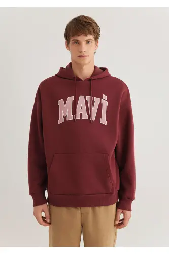 Logo Baskılı Kapüşonlu Kırmızı Sweatshirt 067149-70396 - Kırmızı-70396 - 4