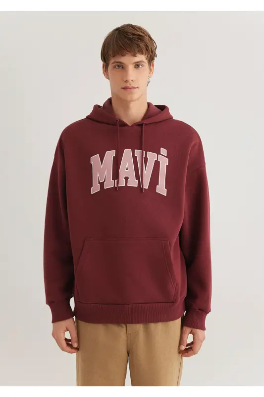 Logo Baskılı Kapüşonlu Kırmızı Sweatshirt 067149-70396 - Kırmızı-70396 - 4