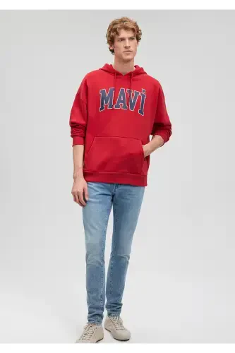 Logo Baskılı Kapüşonlu Kırmızı Sweatshirt 067149-81773-Kırmızı - MAVI (1)