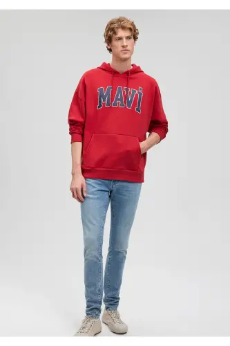 Logo Baskılı Kapüşonlu Kırmızı Sweatshirt 067149-81773 - Kırmızı-81773 - 3
