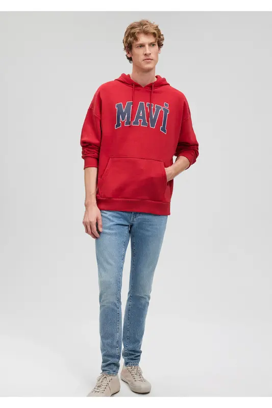Logo Baskılı Kapüşonlu Kırmızı Sweatshirt 067149-81773 - Kırmızı-81773 - 3