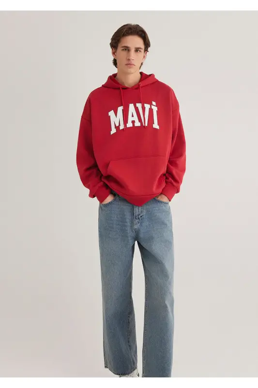 Logo Baskılı Kapüşonlu Kırmızı Sweatshirt 067149-86417 - Kırmızı-86417 - 1