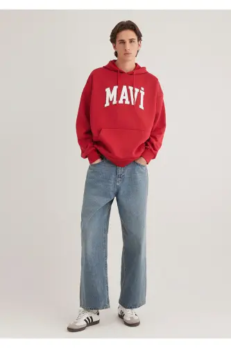 Logo Baskılı Kapüşonlu Kırmızı Sweatshirt 067149-86417 - Kırmızı-86417 - 3