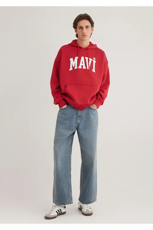 Logo Baskılı Kapüşonlu Kırmızı Sweatshirt 067149-86417 - Kırmızı-86417 - 3