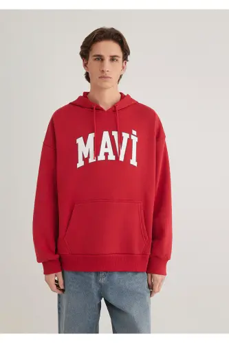 Logo Baskılı Kapüşonlu Kırmızı Sweatshirt 067149-86417 - Kırmızı-86417 - 4