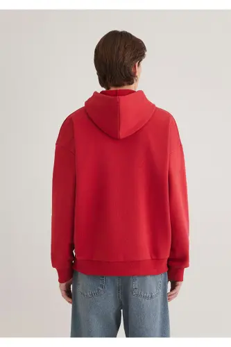 Logo Baskılı Kapüşonlu Kırmızı Sweatshirt 067149-86417 - Kırmızı-86417 - 5