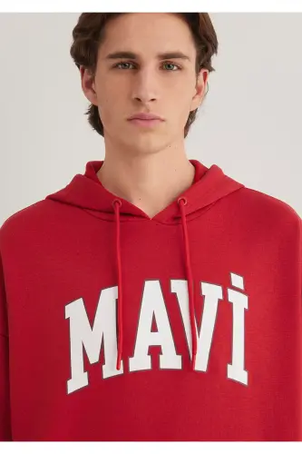 Logo Baskılı Kapüşonlu Kırmızı Sweatshirt 067149-86417 - Kırmızı-86417 - 6