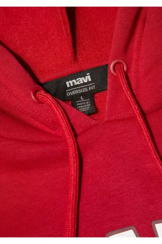 Logo Baskılı Kapüşonlu Kırmızı Sweatshirt 067149-86417 - Kırmızı-86417 - 8