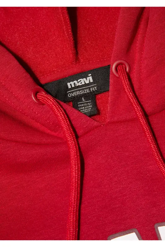 Logo Baskılı Kapüşonlu Kırmızı Sweatshirt 067149-86417 - Kırmızı-86417 - 8