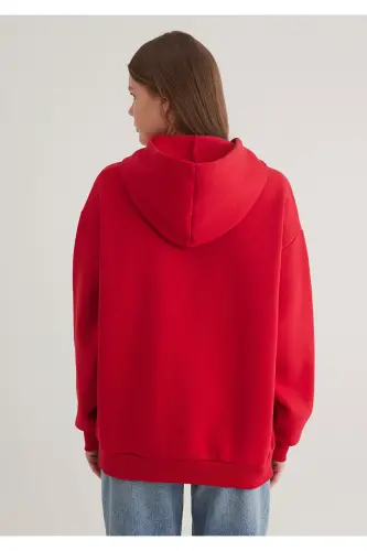 Logo Baskılı Kapüşonlu Kırmızı Sweatshirt 1600361-86417 - Kırmızı-86417 - 4