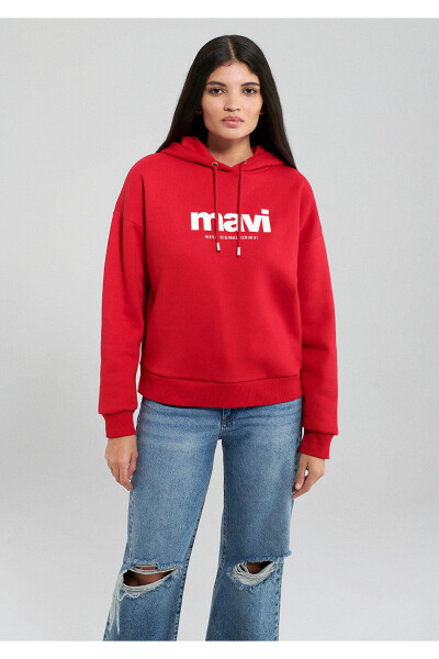 Logo Baskılı Kapüşonlu Kırmızı Sweatshirt 168334-35476 - 15