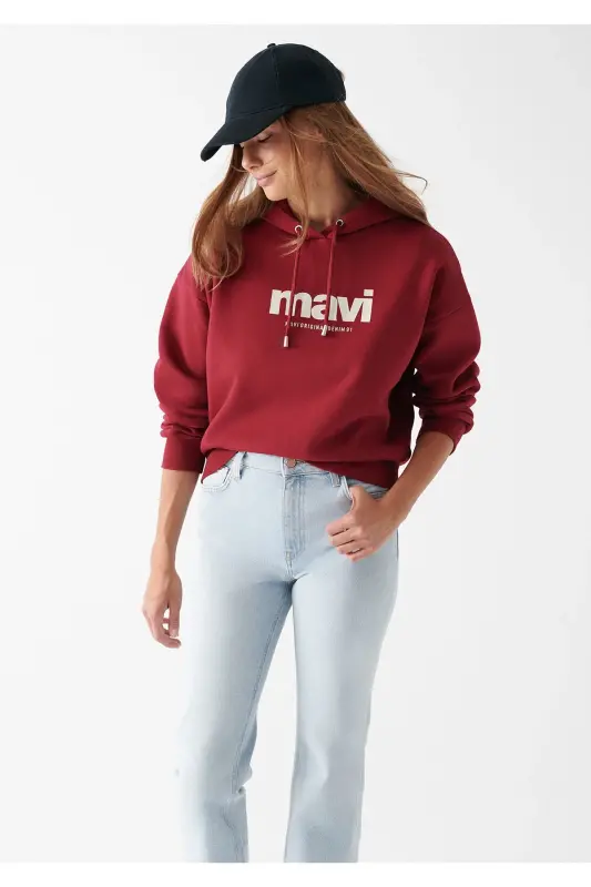 Logo Baskılı Kapüşonlu Kırmızı Sweatshirt 168334-70430-Kırmızı - MAVI