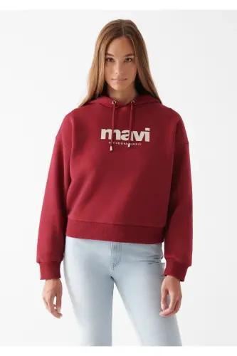 Logo Baskılı Kapüşonlu Kırmızı Sweatshirt 168334-70430-Kırmızı - 3