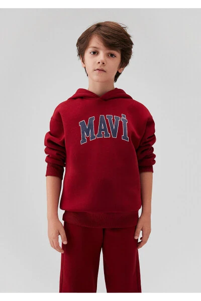 Logo Baskılı Kapüşonlu Kırmızı Sweatshirt 6610110-70392-Kırmızı - 1