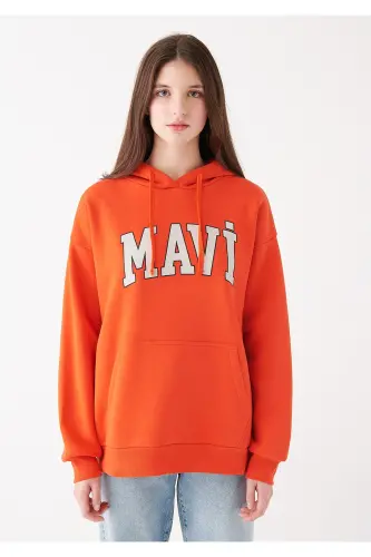 Logo Baskılı Kapüşonlu Kırmızı Sweatshirt Oversize/geniş Kesim 1600361-70456-Kırmızı - MAVI (1)