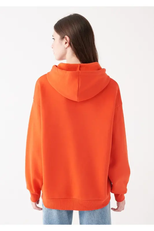 Logo Baskılı Kapüşonlu Kırmızı Sweatshirt Oversize/geniş Kesim 1600361-70456-Kırmızı - 3