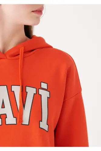 Logo Baskılı Kapüşonlu Kırmızı Sweatshirt Oversize/geniş Kesim 1600361-70456-Kırmızı - 4